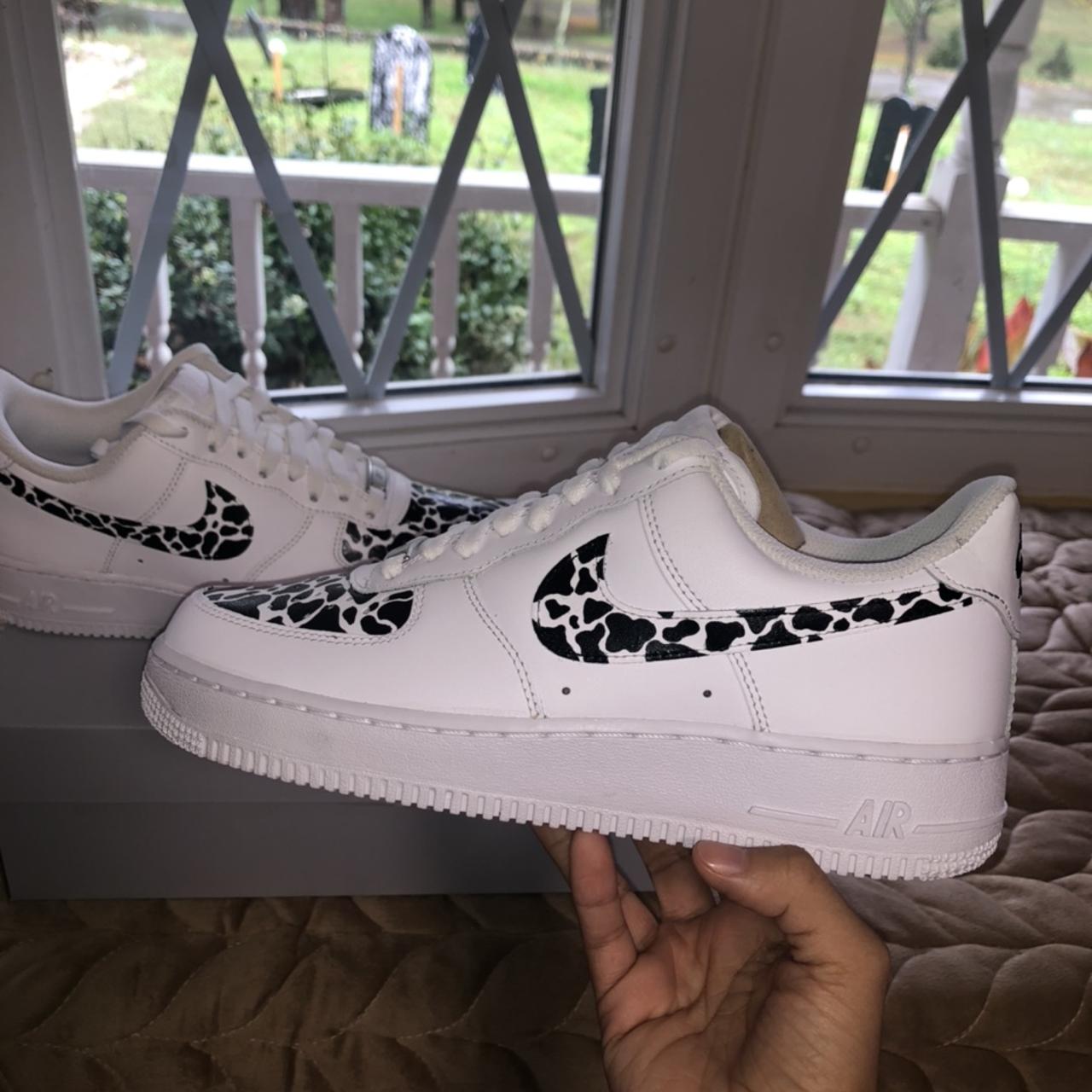 Nike Air Force 1 - all white Custom painted cow - Depop