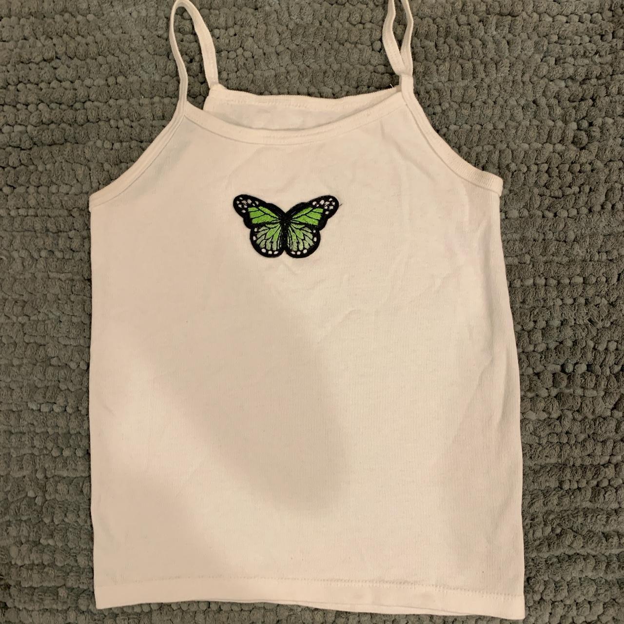 Cropped butterfly tank top White tank top with... - Depop