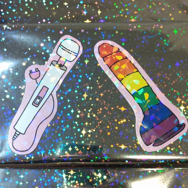 Rainbow dildo & pastel vibrator Holographic... - Depop wand