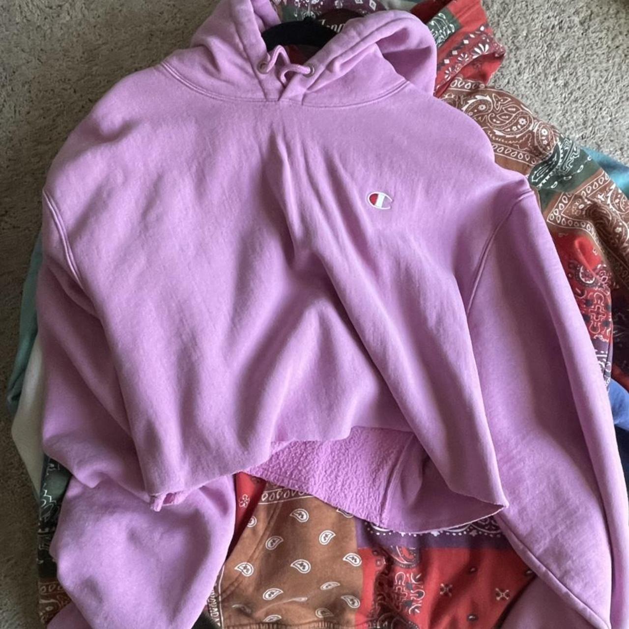 Pink champion cropped hoodie, great condition.. a... Depop