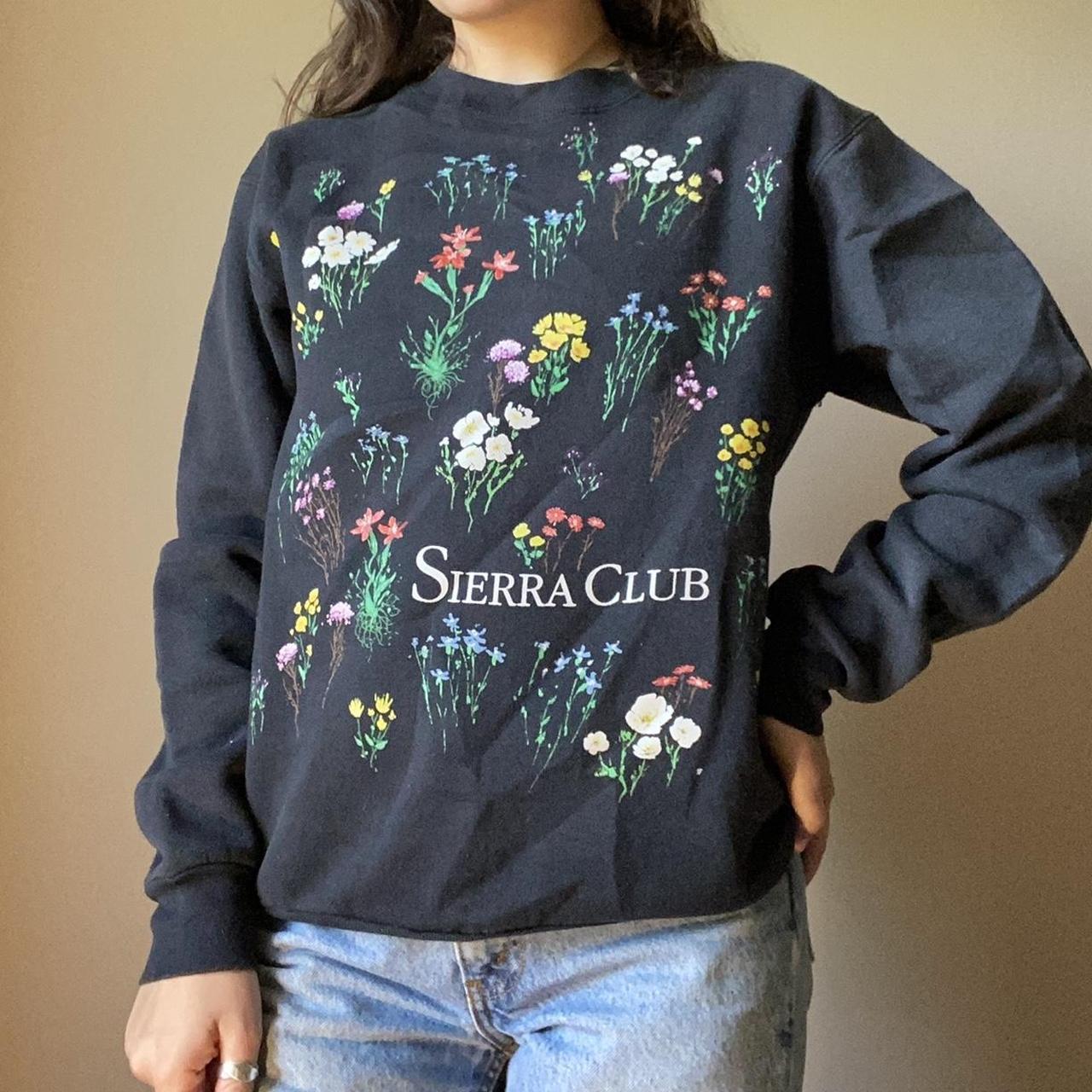 The Cutest Black Floral Sierra Club Crew Neck Depop