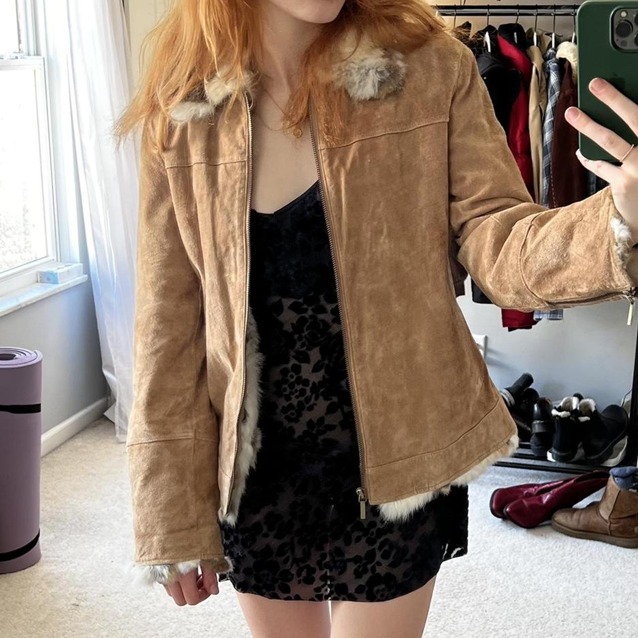 brown coat with white fur lining