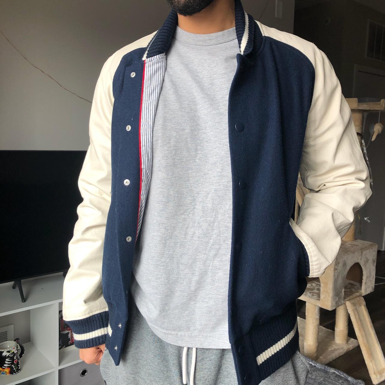 JCPenney Men's Cream and Navy Jacket Depop