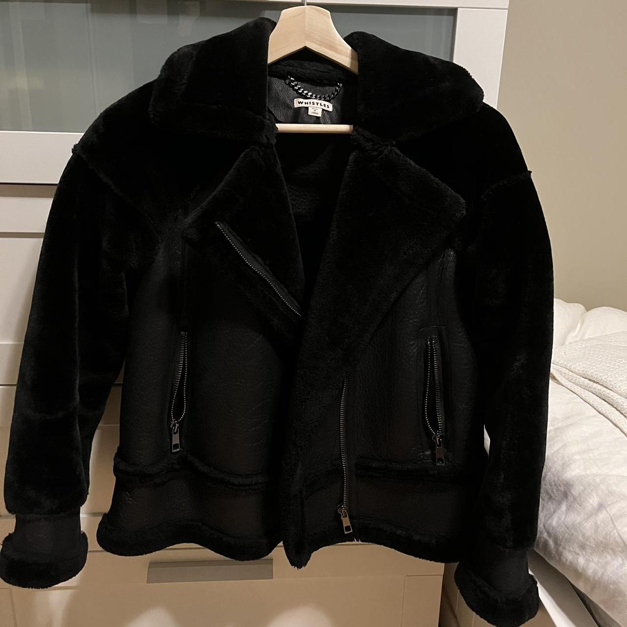 Whistles Faux Fur Biker Jacket Black colour Hefty... Depop
