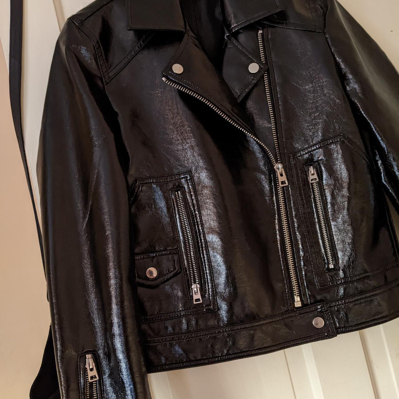 Faux patent leather jacket, as new condition. I love... - Depop