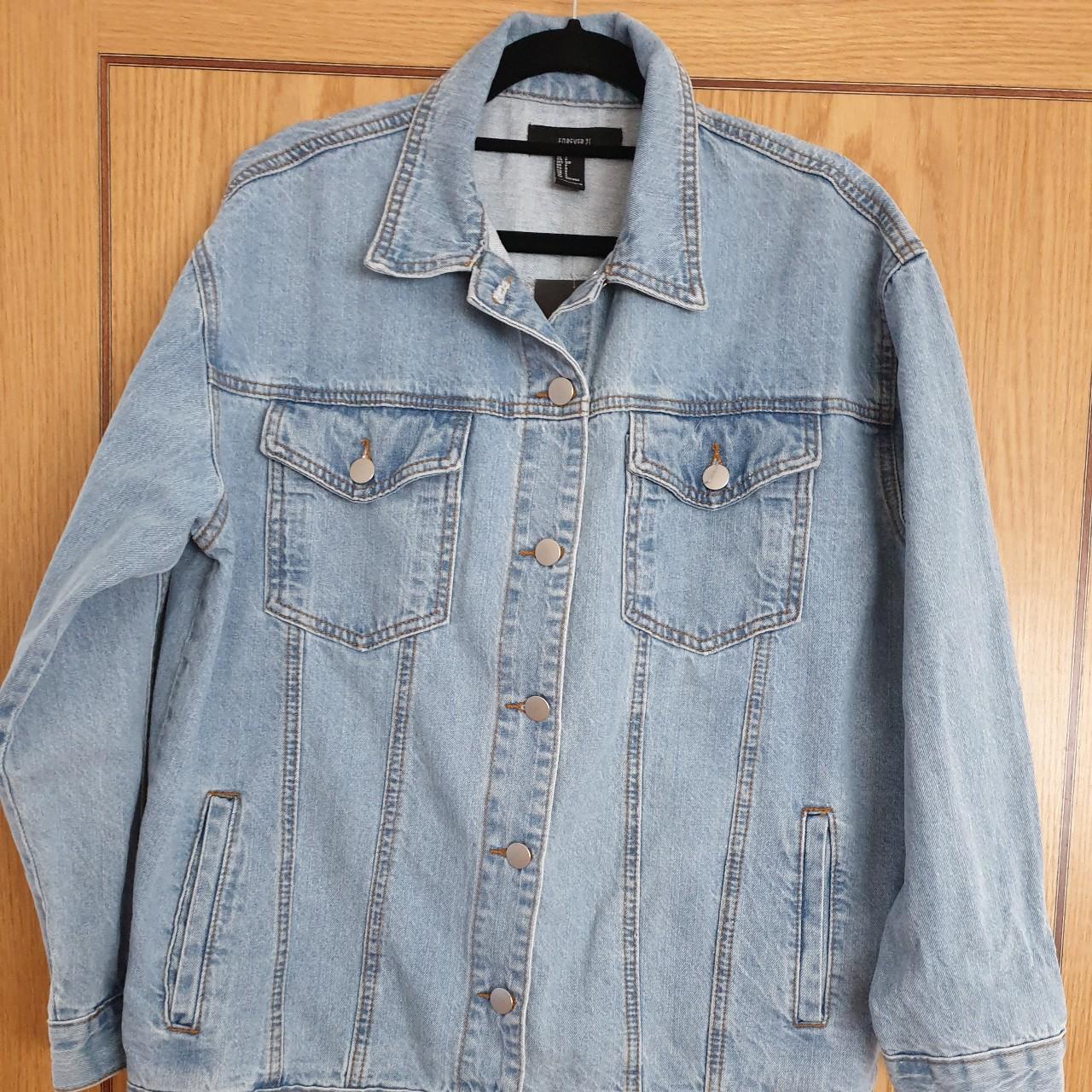 Forever 21 denim jacket. With pearl and white lace... - Depop