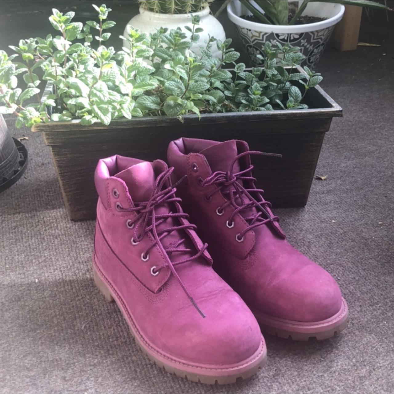 Timberland boots in a beautiful berry magenta hue