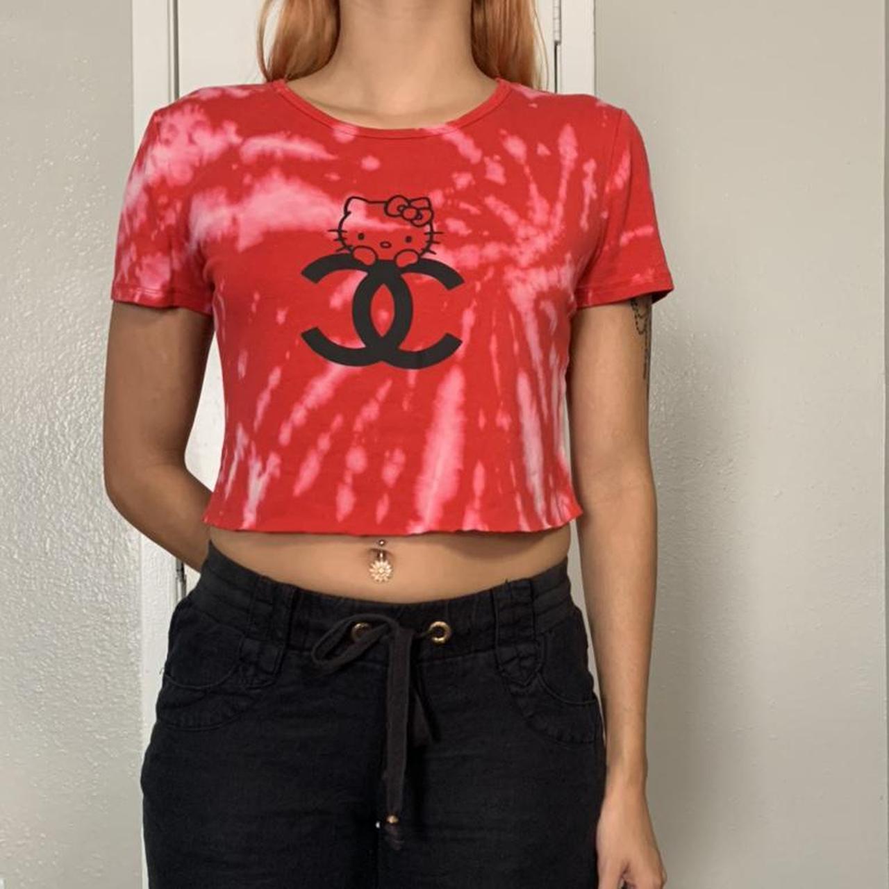 Red Tie Dyed Hello Kitty Channel Crop Top This Top Depop