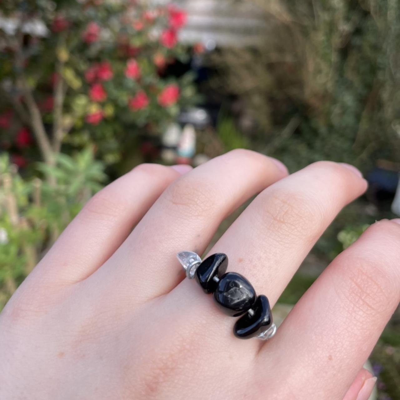 Black and clear quartz gemstone ring 🖤 Size:... - Depop