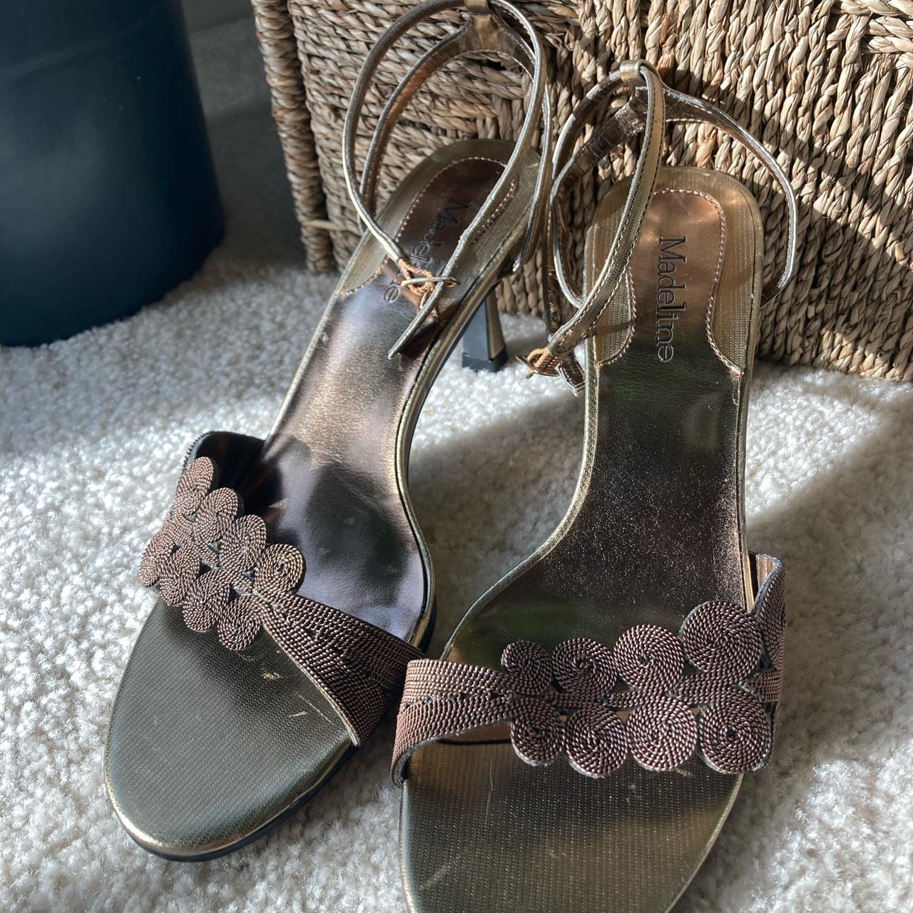Swirly bronze kitten heels. Ankle strap improves... - Depop