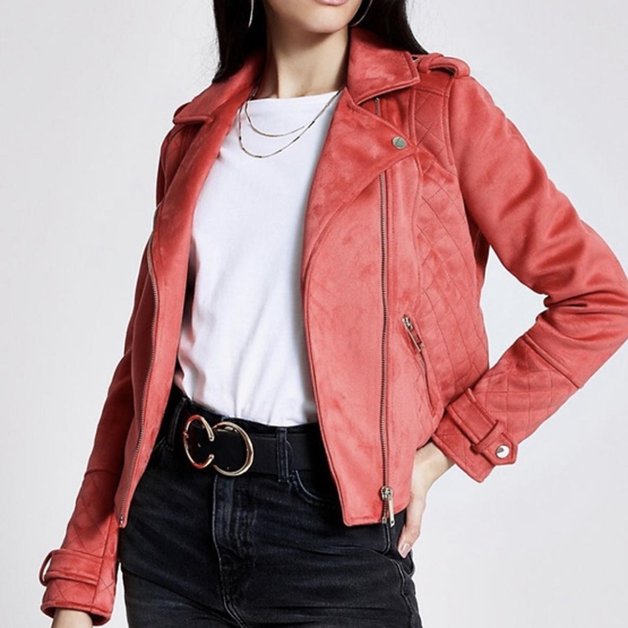 Pink suede jacket river island on sale