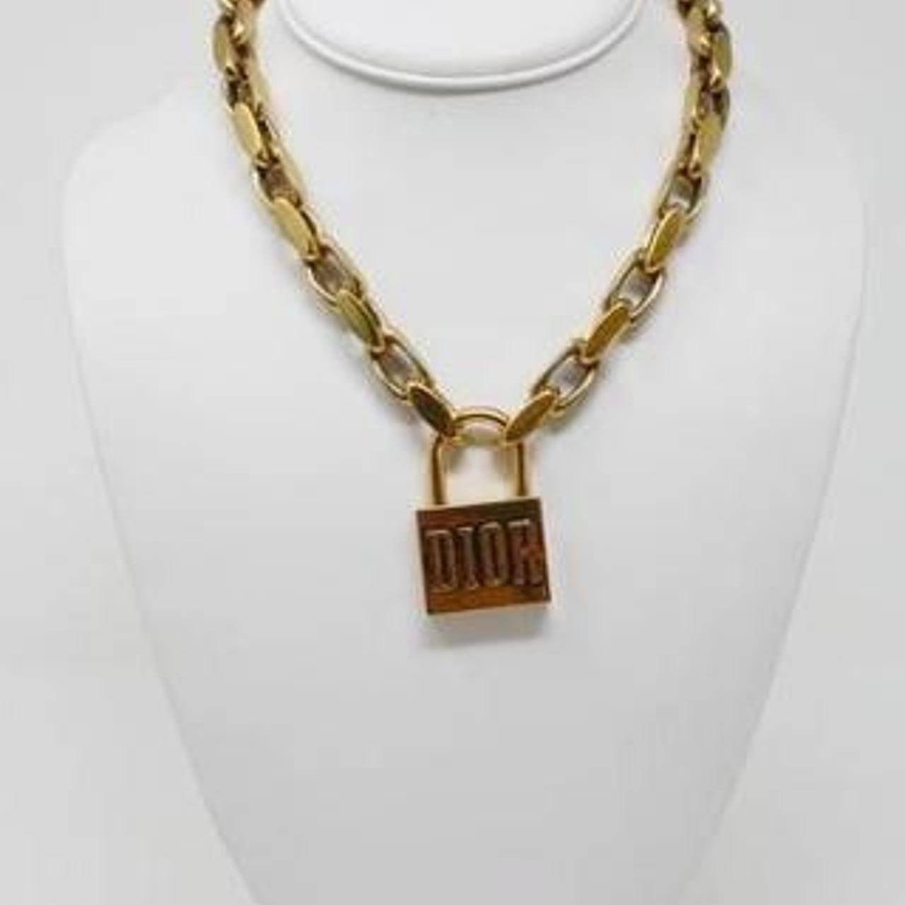 dior gold chain necklace with lock