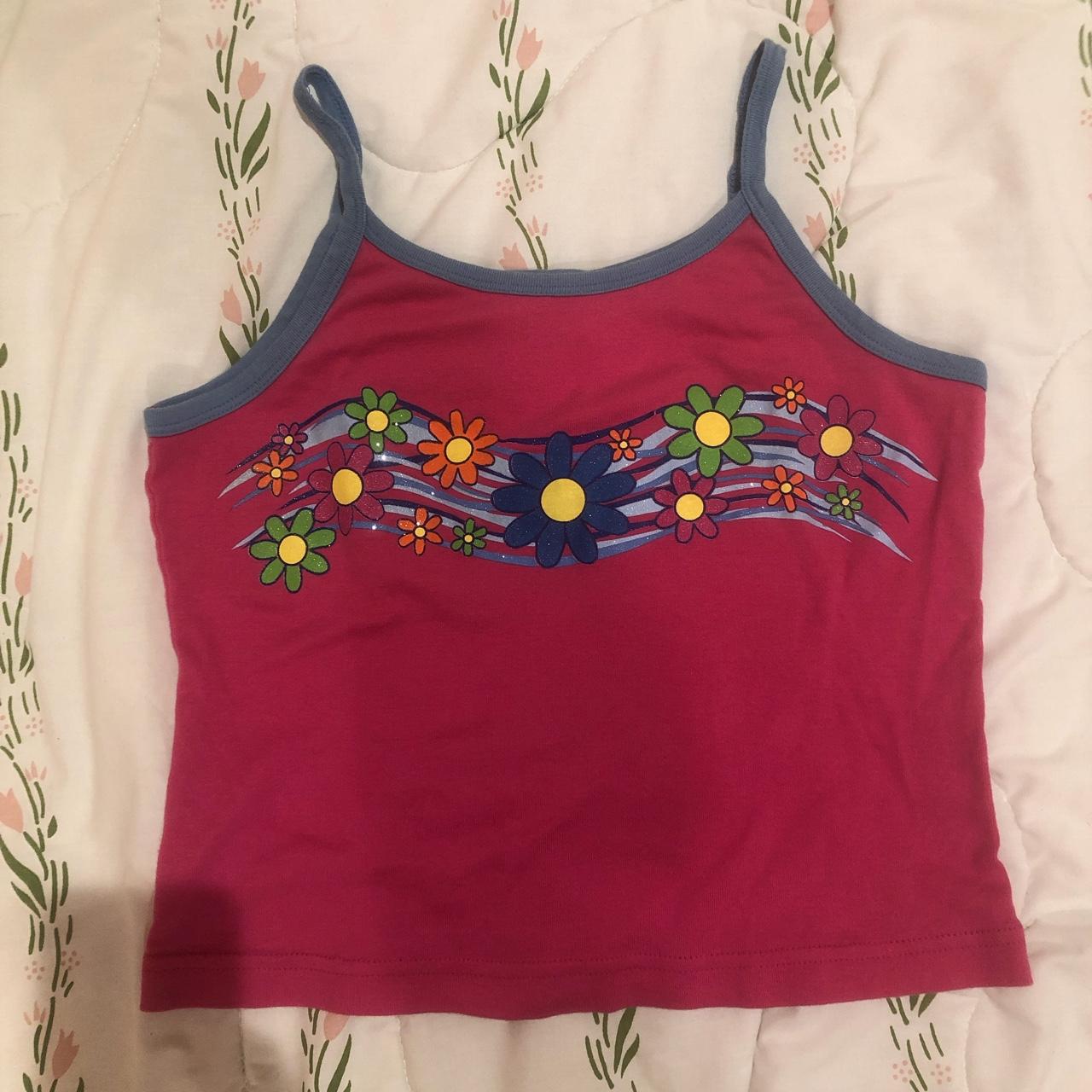 Adorable y2k hot pink tank top with sparkly flower... - Depop