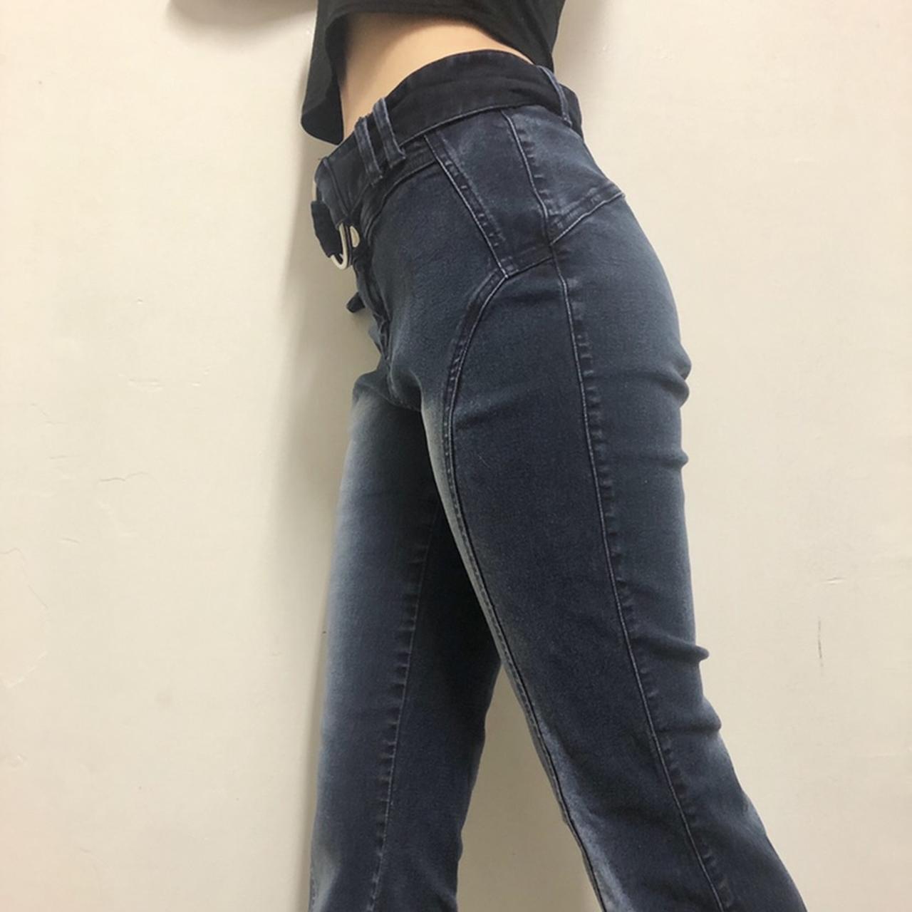 Early 2000s low rise flare jeans with matching o... - Depop