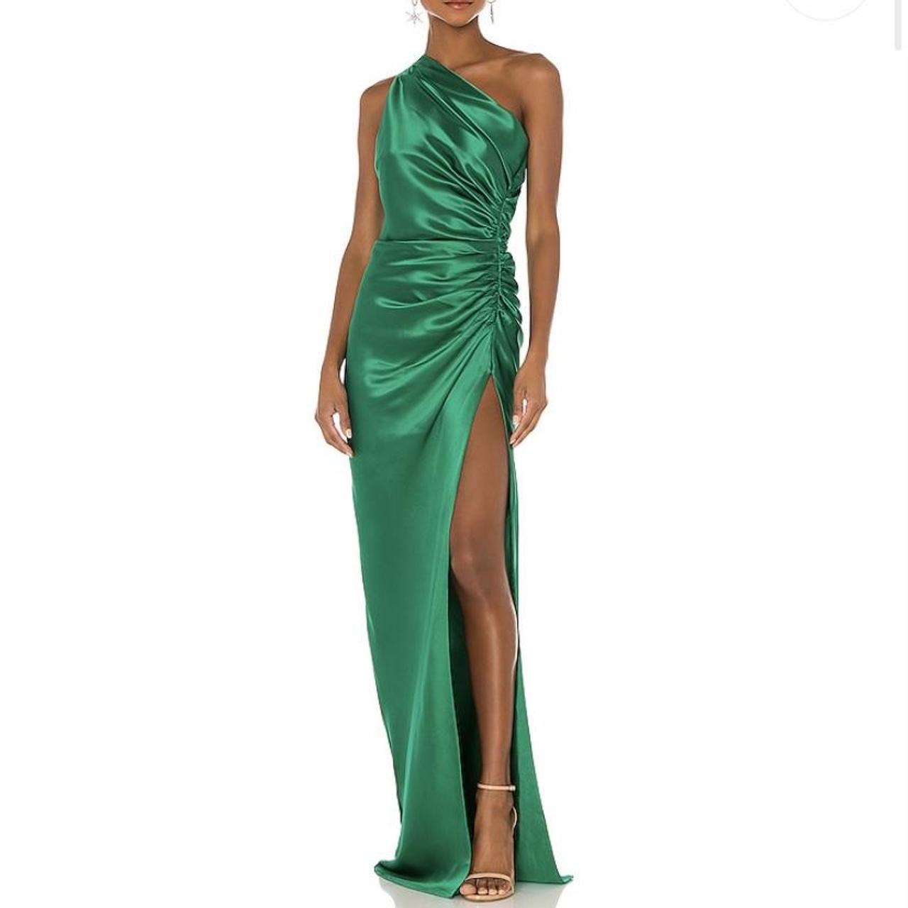 SELLING Michelle Mason asymmetric dress in emerald. Depop