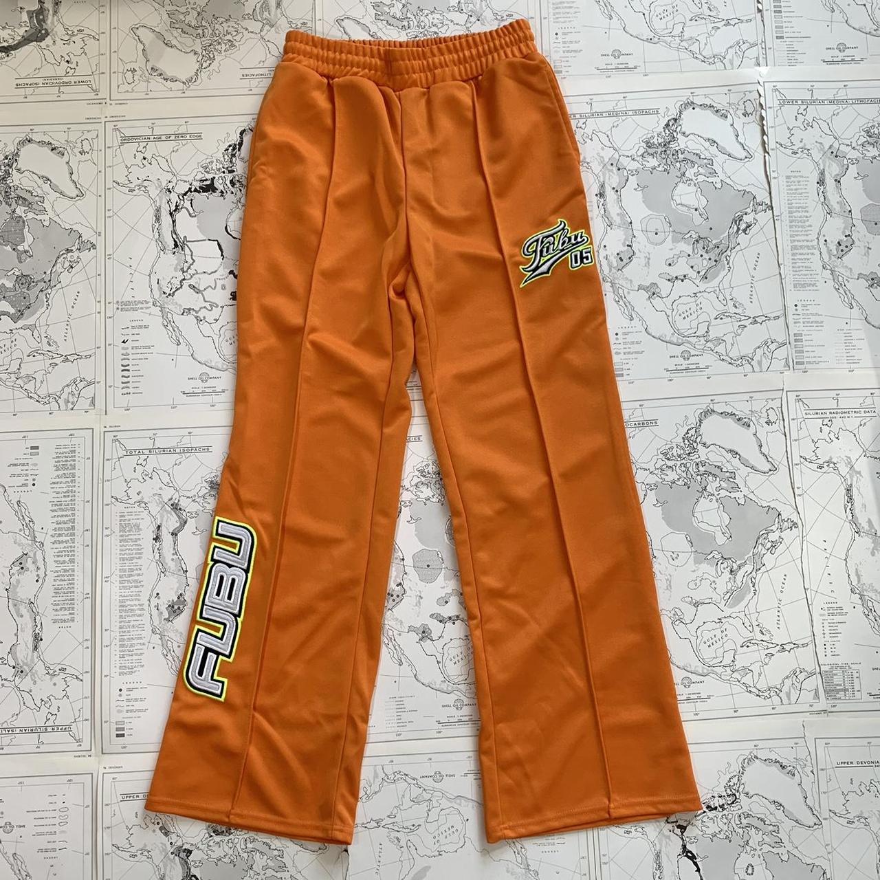 forever 21 x fubu neon orange pants size: s - worn... - Depop