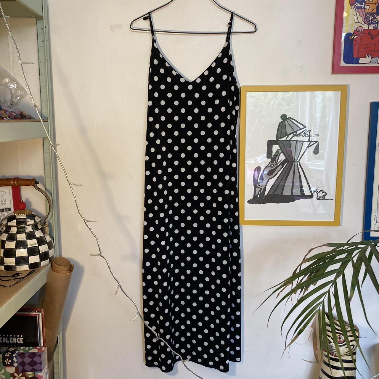 zara-spot-maxi-dress-size-large-navy-and-white-depop