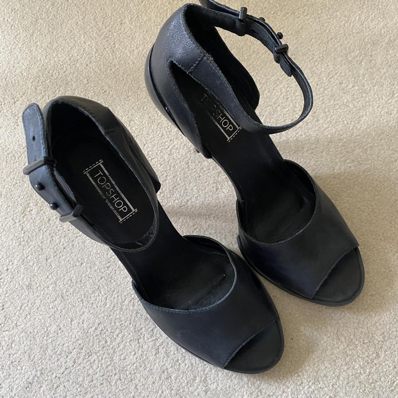 Topshop black leather heel. Size uk 40. A few scuffs... - Depop