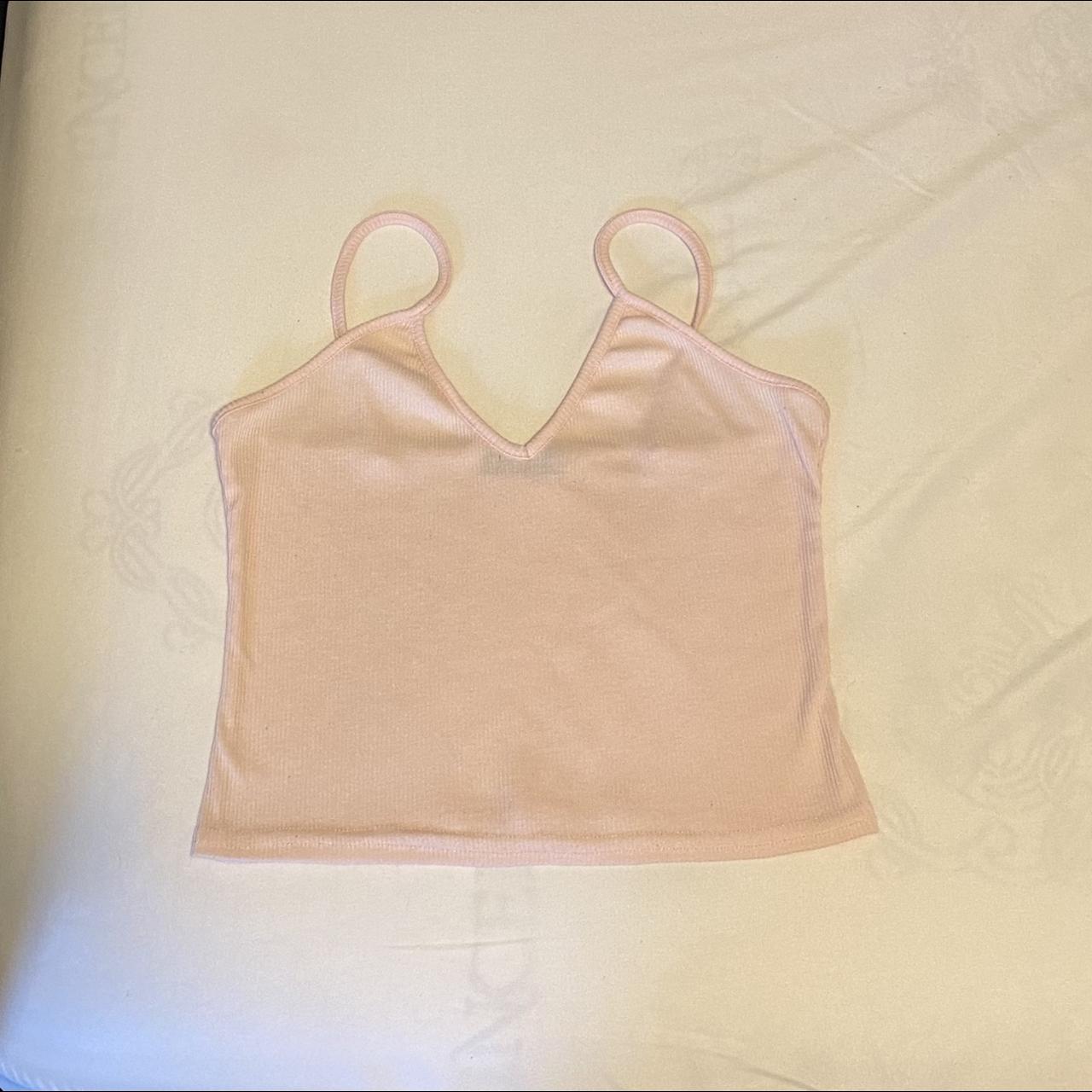 Prettylittlething Light Pink V Neck Tank Top Ribbed... - Depop