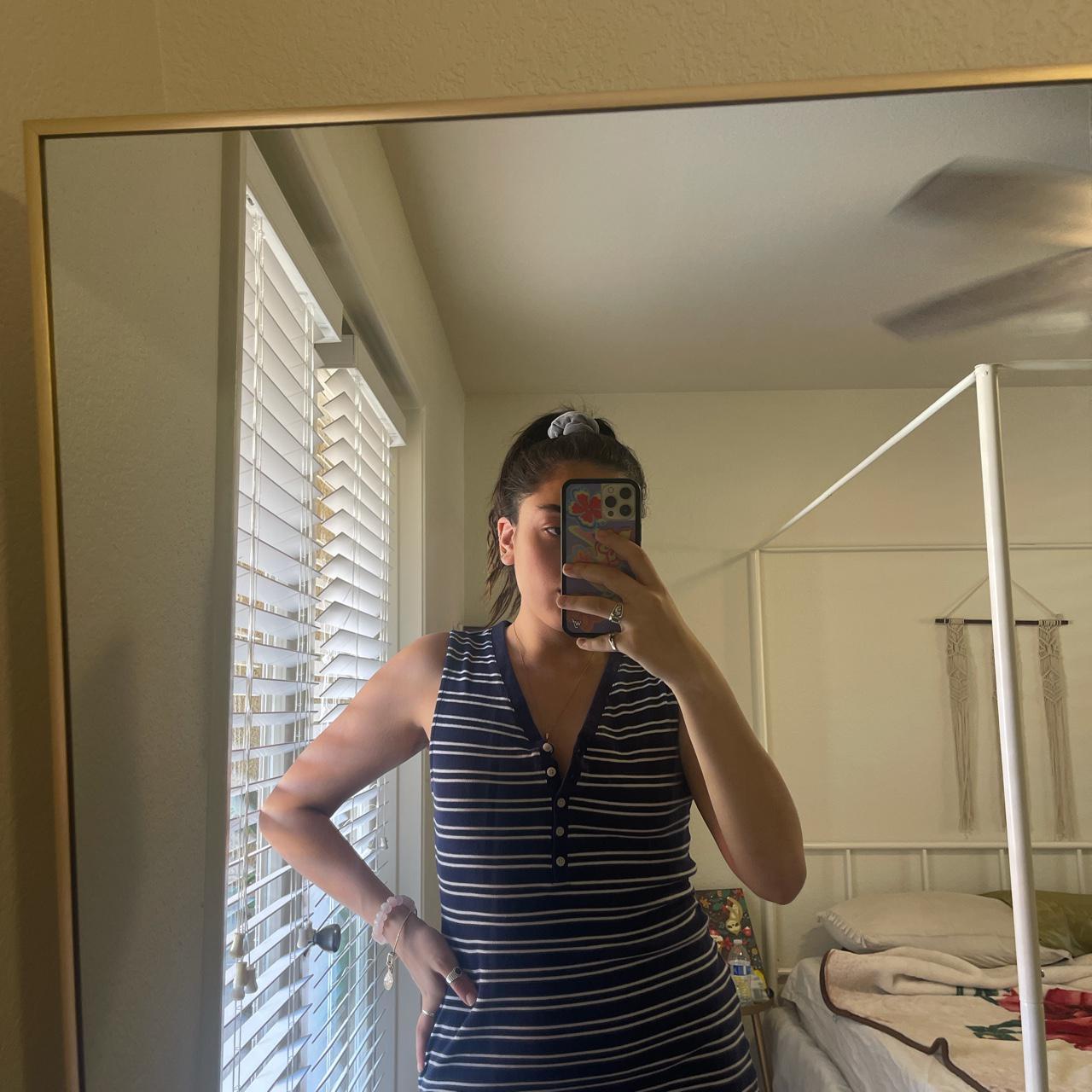American Vintage Women's Navy and White Dress (2)