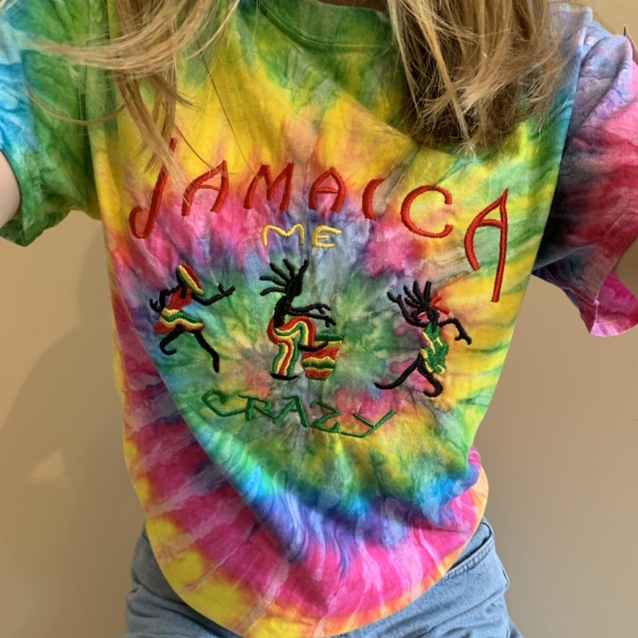 Vintage Tie Dye Embroidered Jamaica Me Crazy TShirt... Depop