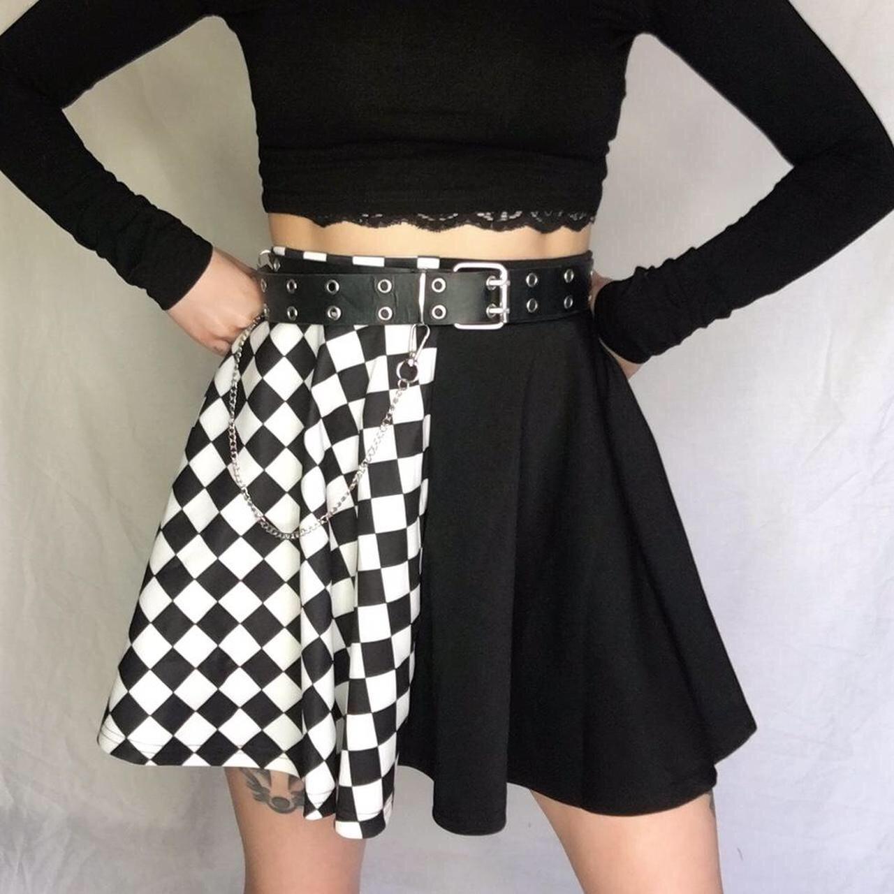 Black and white checkerboard skater skirt High. Depop