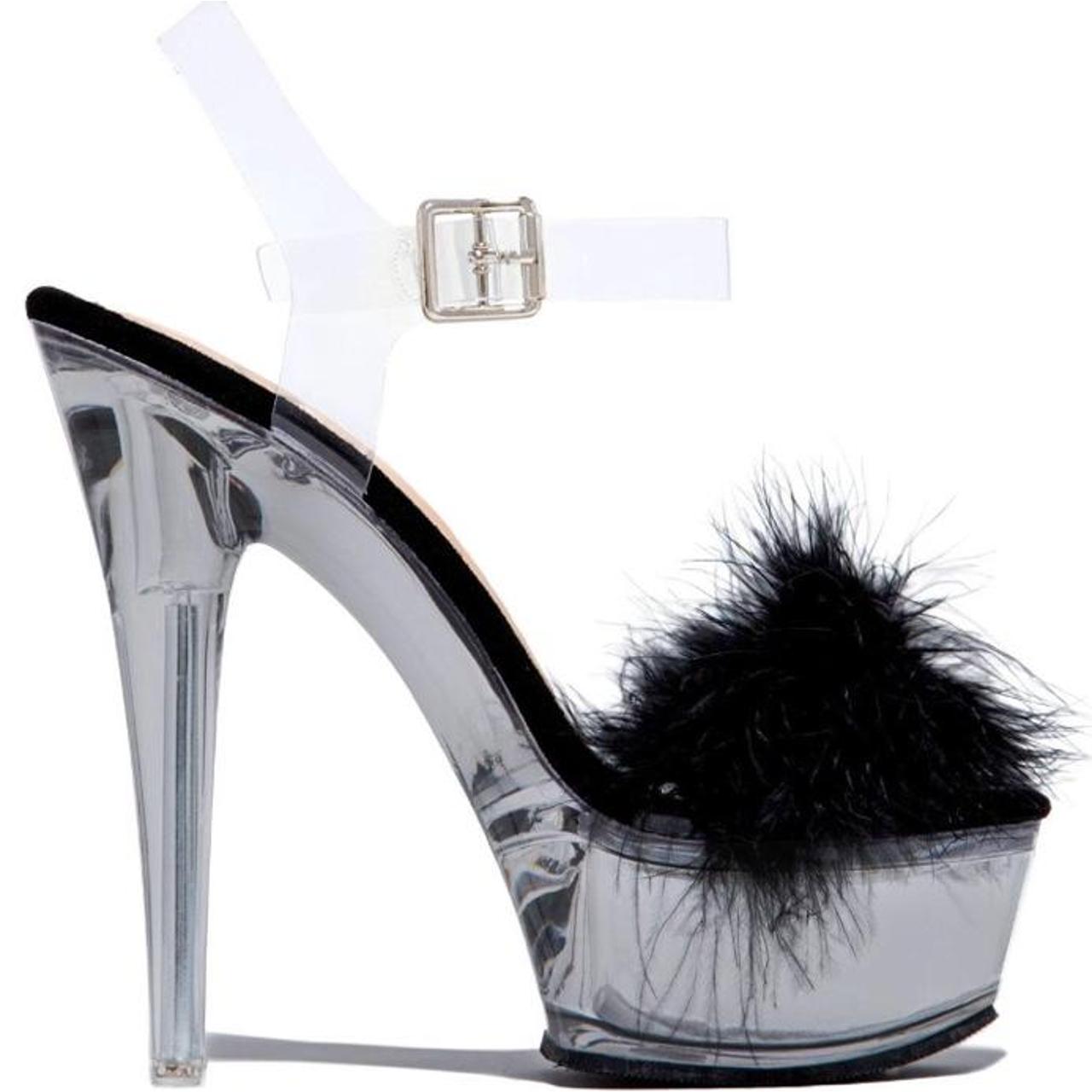 black fluffy platform heels