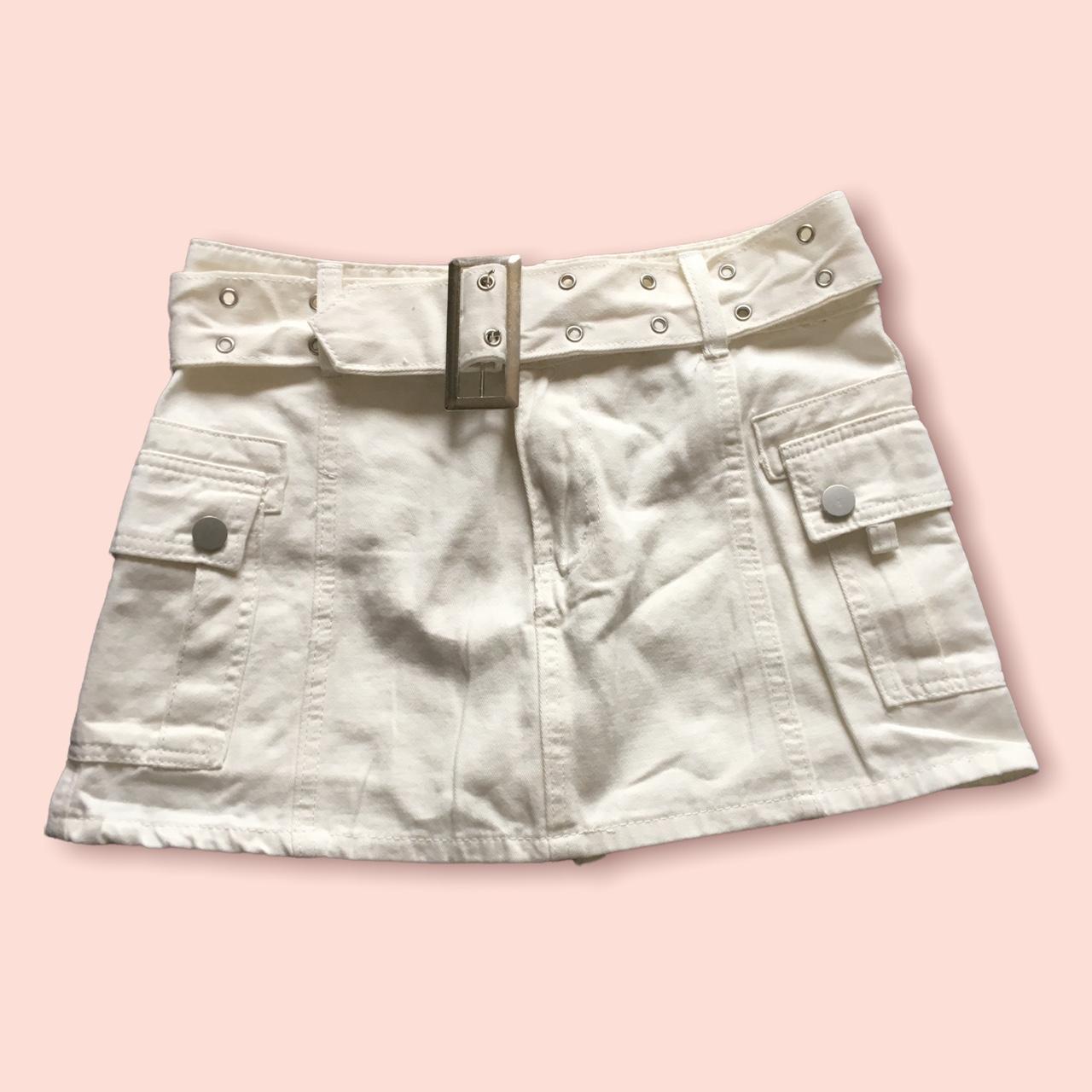 White cargo mini skirt Skirt comes with detachable... - Depop