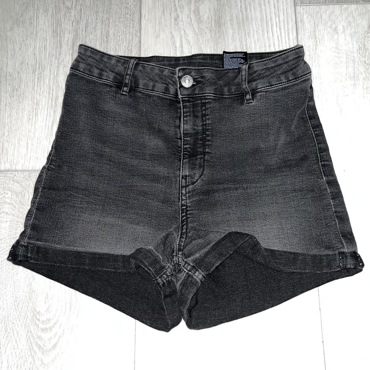 H&M Divided black/gray high waisted denim shorts,... - Depop