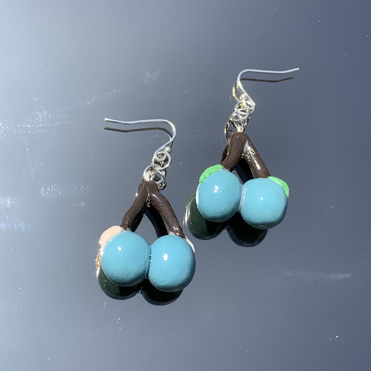 BLU CHERRY BOMB EARRINGS (handmade) ! made with... Depop