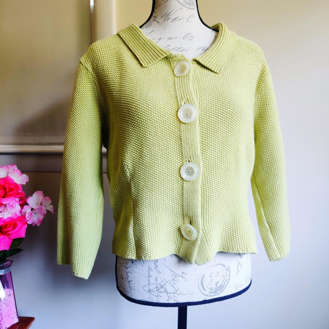 Vintage Lime Green Cotton Knit Button Down Crop Depop