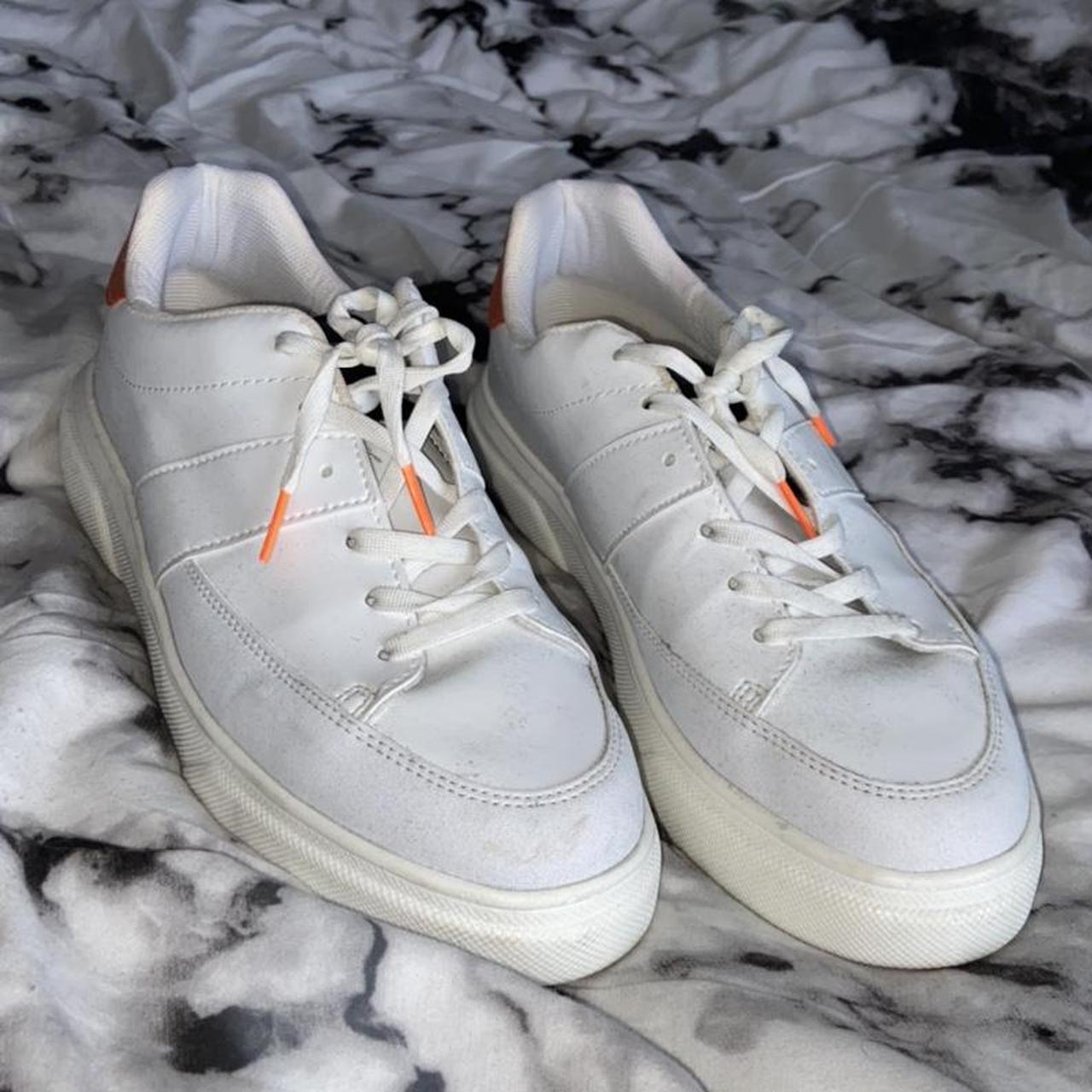 Boohoo Men's White and Orange Trainers | Depop