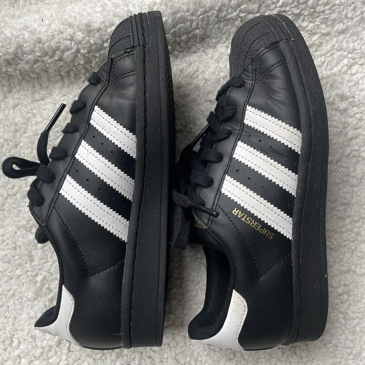 black and white adidas superstars size uk 4 worn but... - Depop