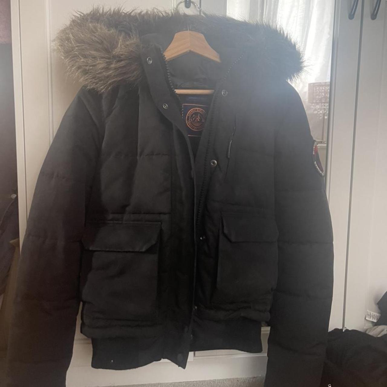 superdry hooded puffer bomber jacket in good... - Depop