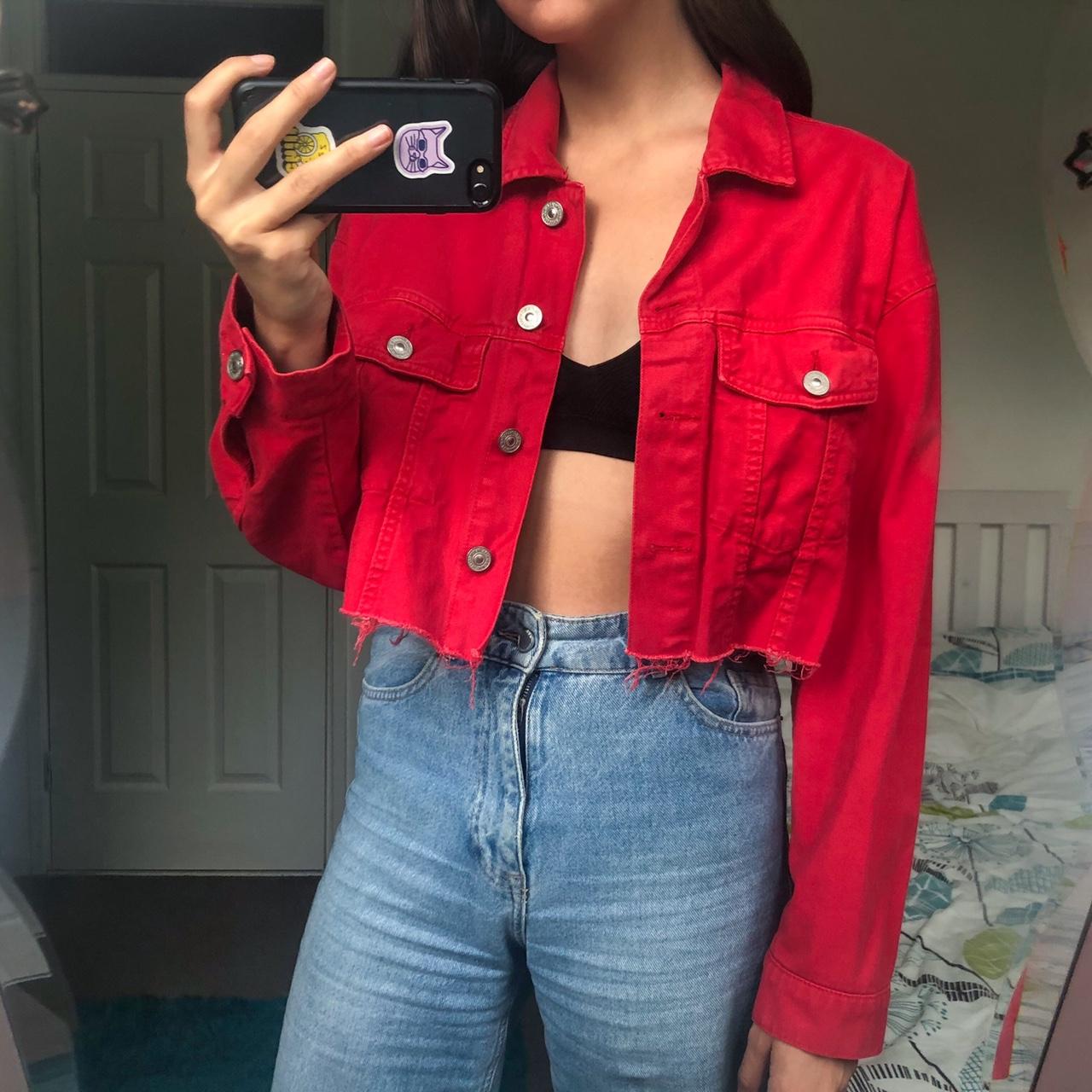 cropped red jean jacket