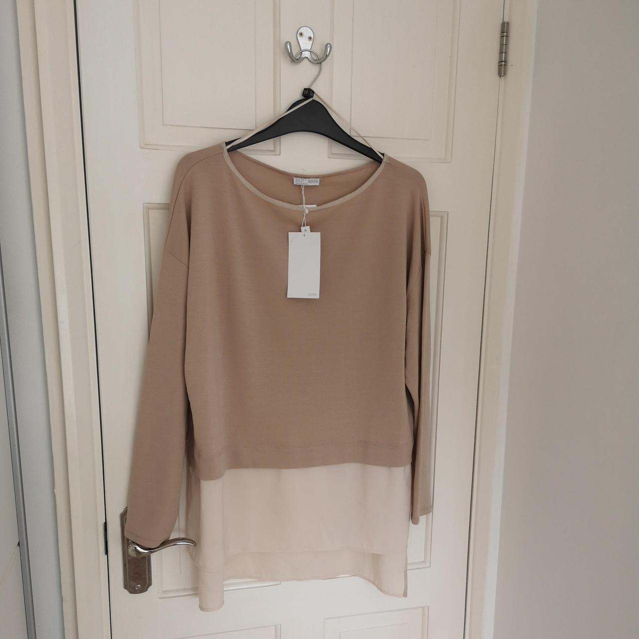 Zara Long Sleeve Top With Blouse Like Material At... - Depop