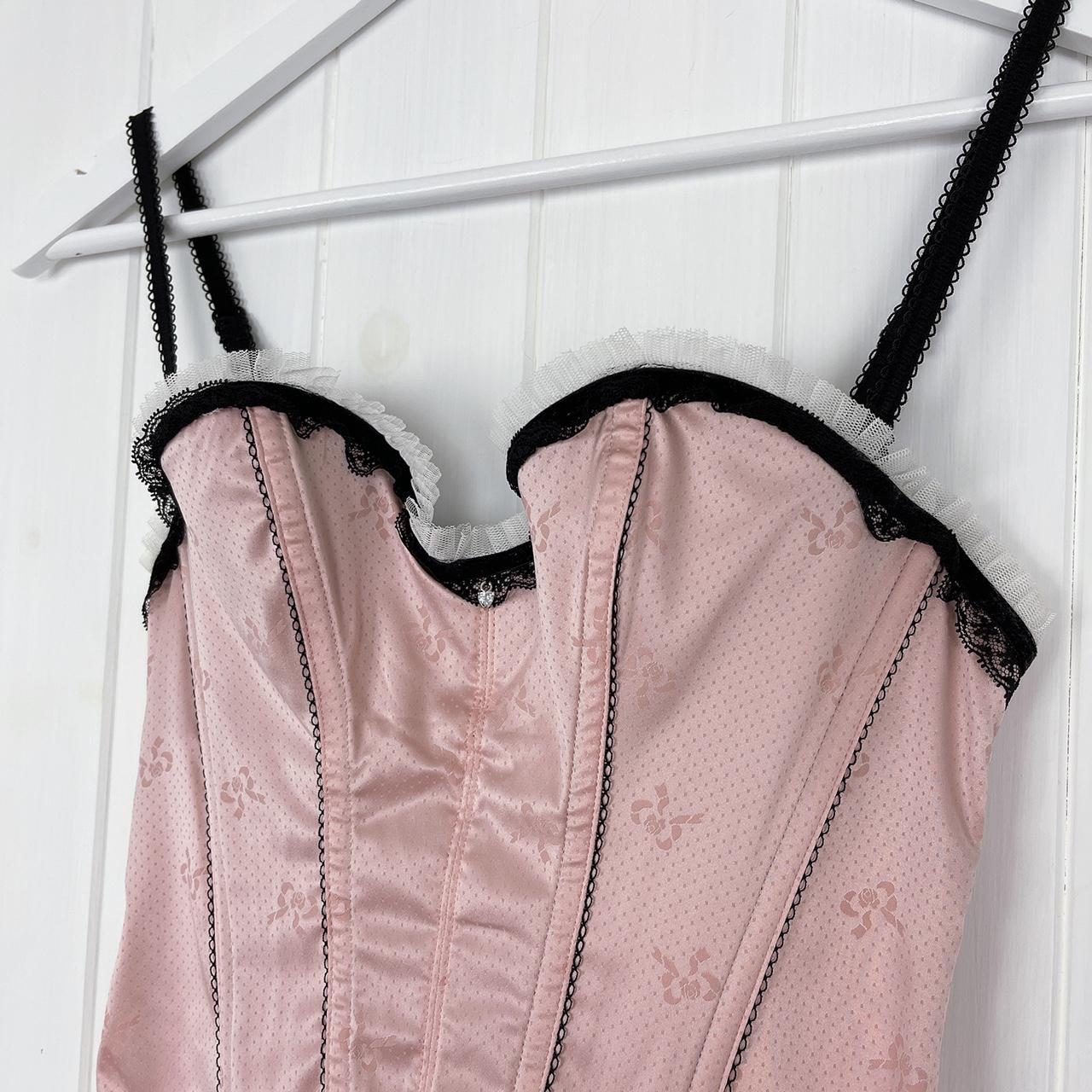 early 00s baby pink corset top, satin look bustier - Depop