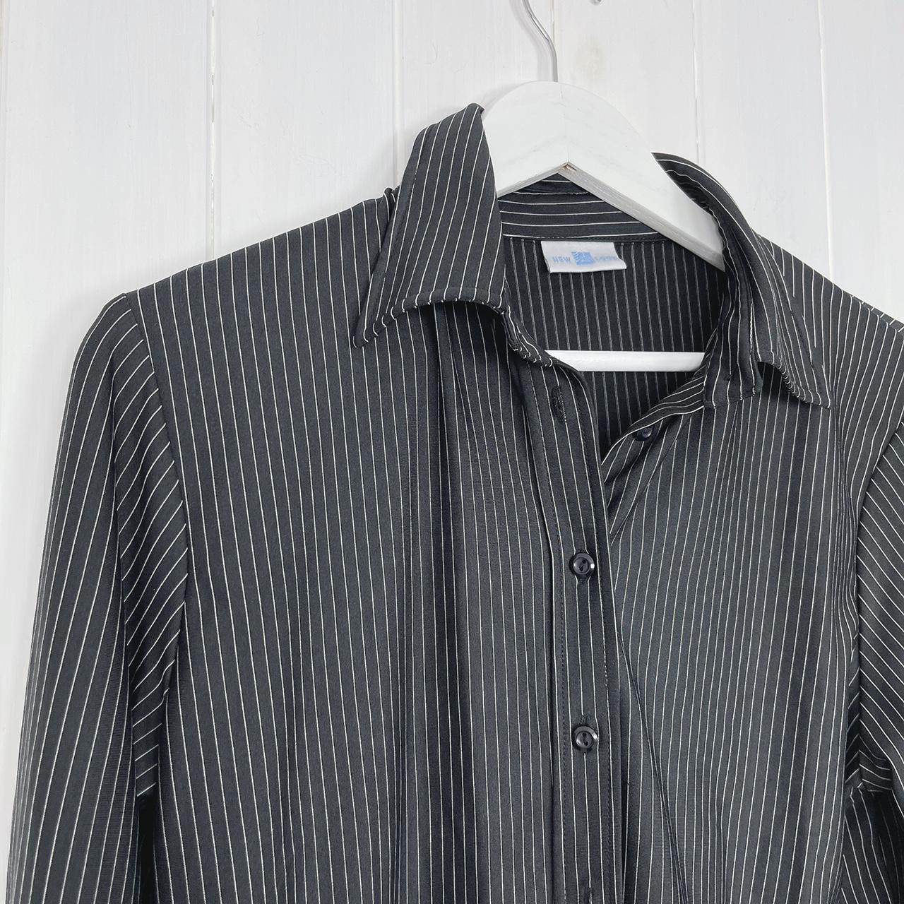 90s new look black pinstripe shirt, long sleeve... - Depop