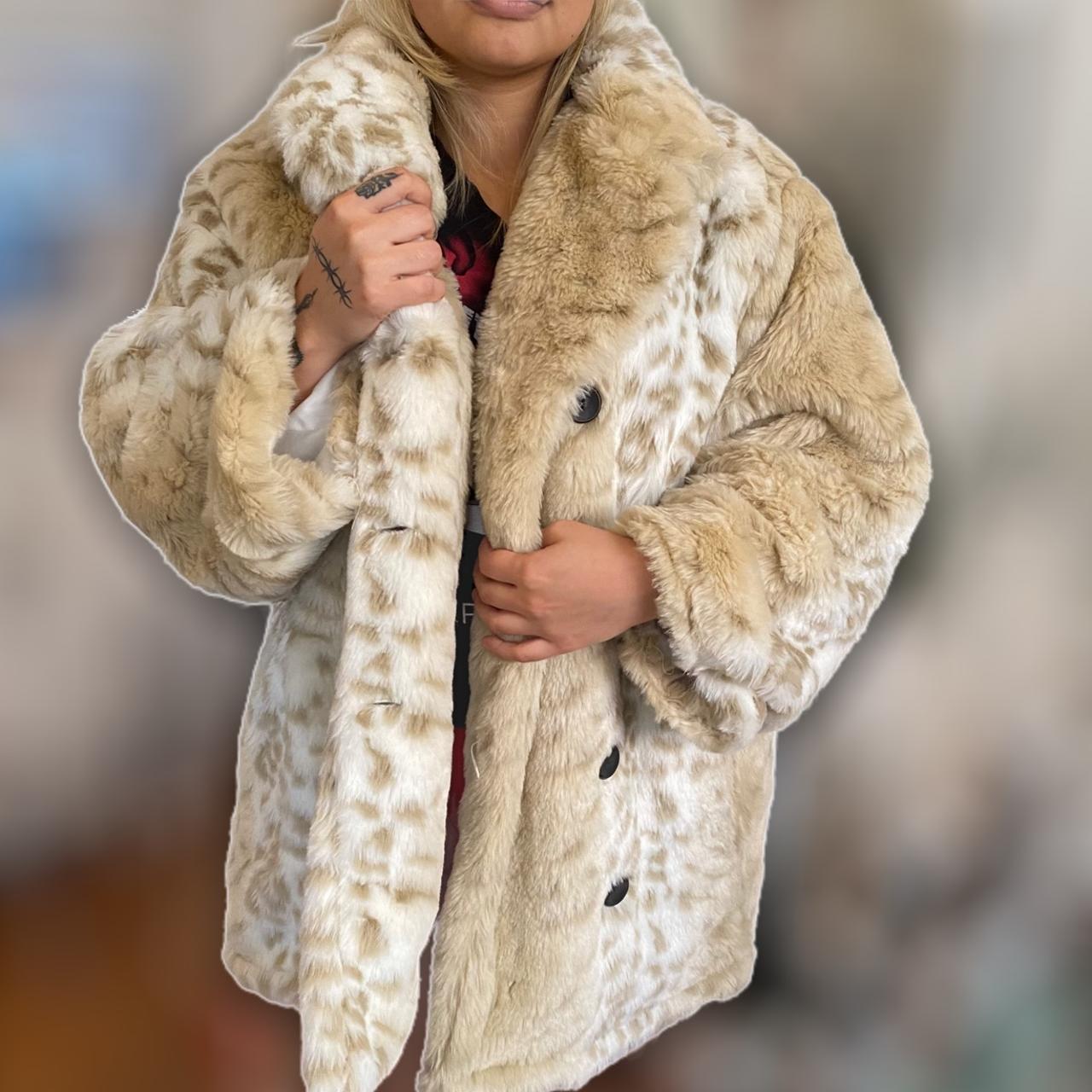 Siberian Snow Leopard Faux Fur Women's Coat