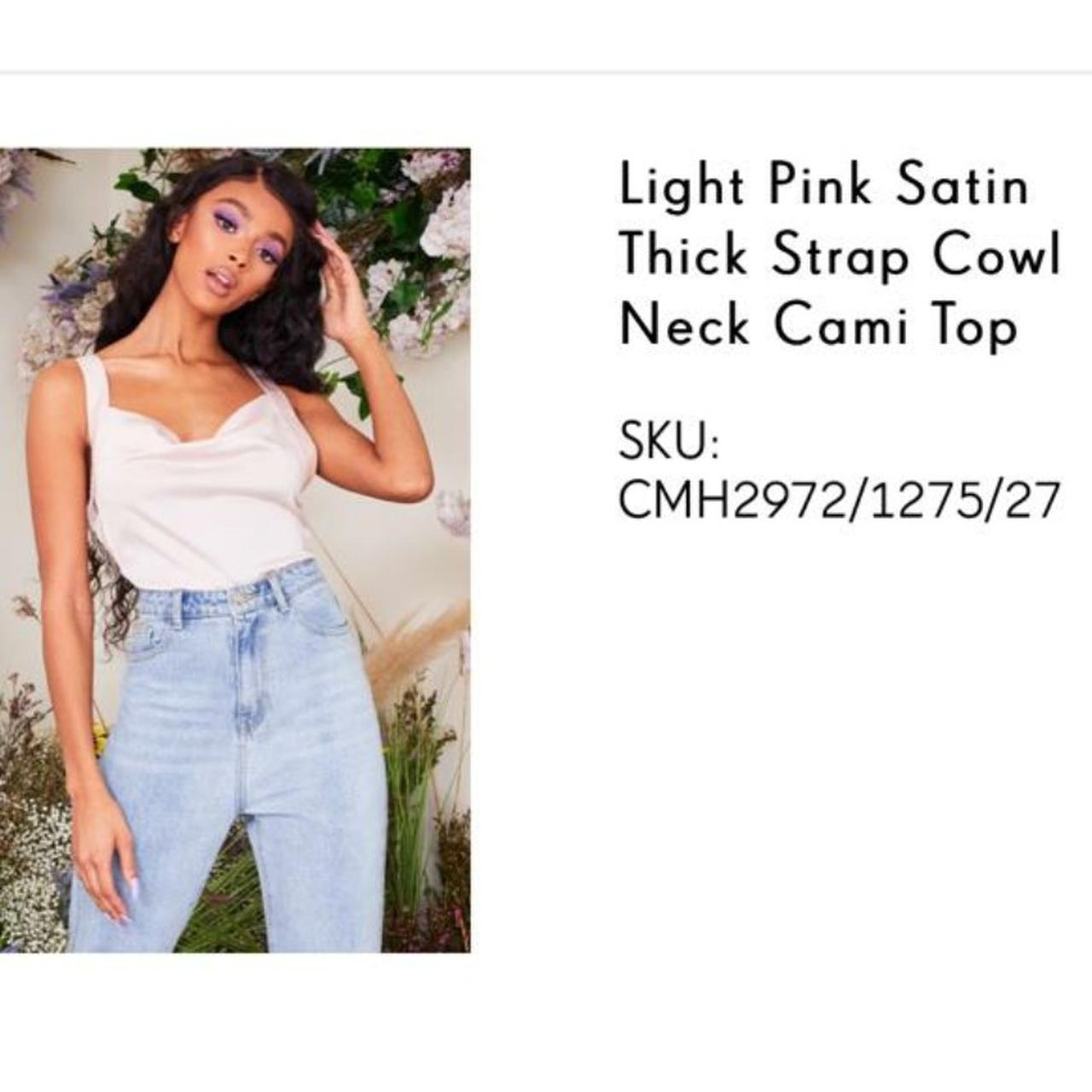 Light Pink Satin Thick Strap Cowl Neck Cami Top