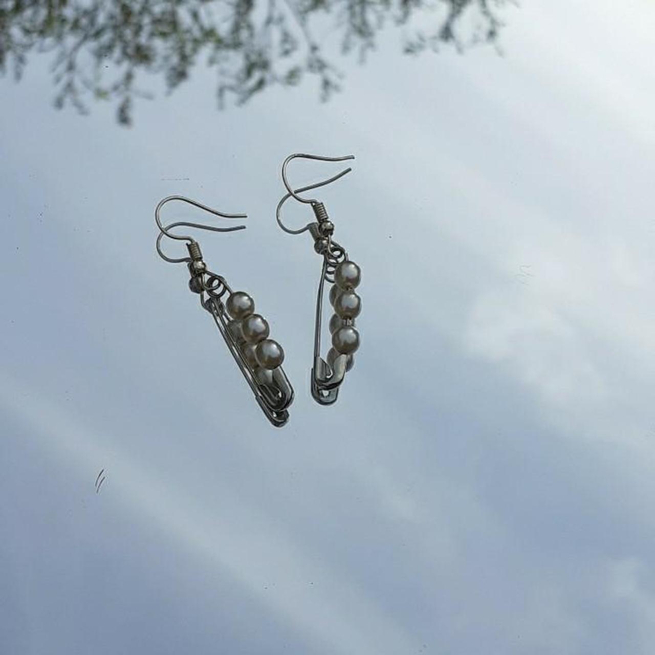 Cute pearl safety pin earrings handmade Depop
