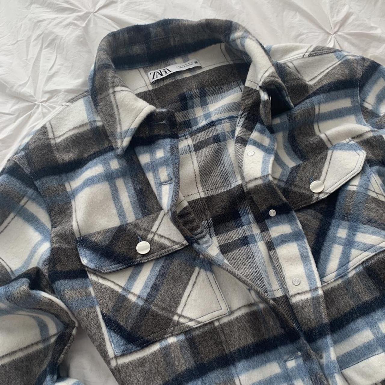 ZARA cropped checkered shirt jacket Size M Never... - Depop