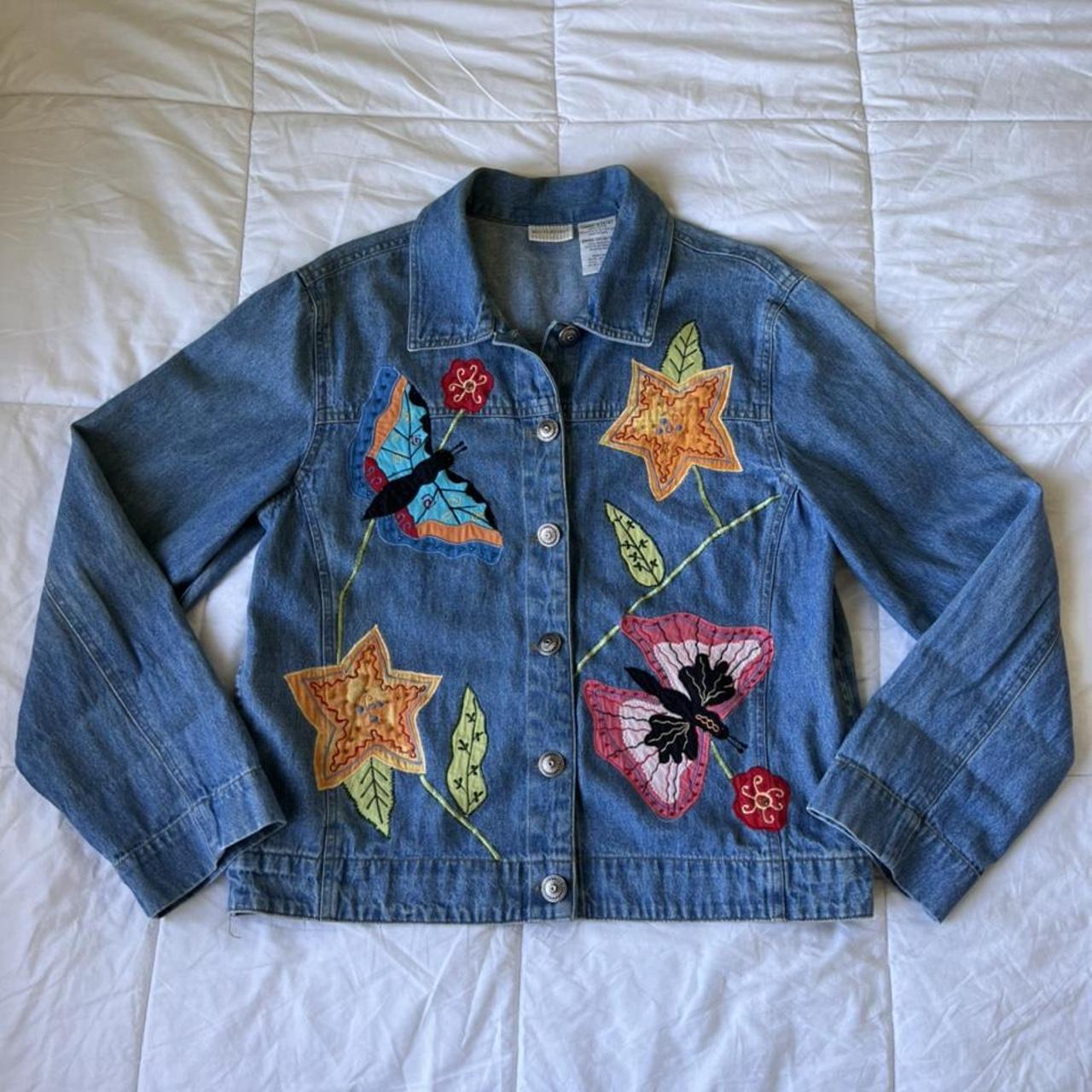 ~ vintage butterfly & star embroidered jean jacket... - Depop