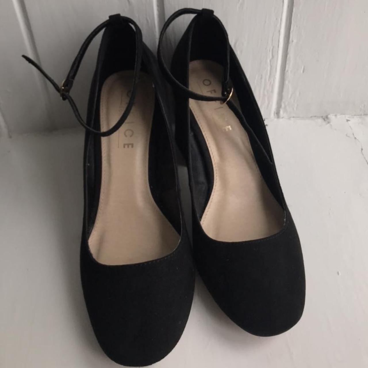 Office black suede 2.5inch heels with ankle strap!... - Depop