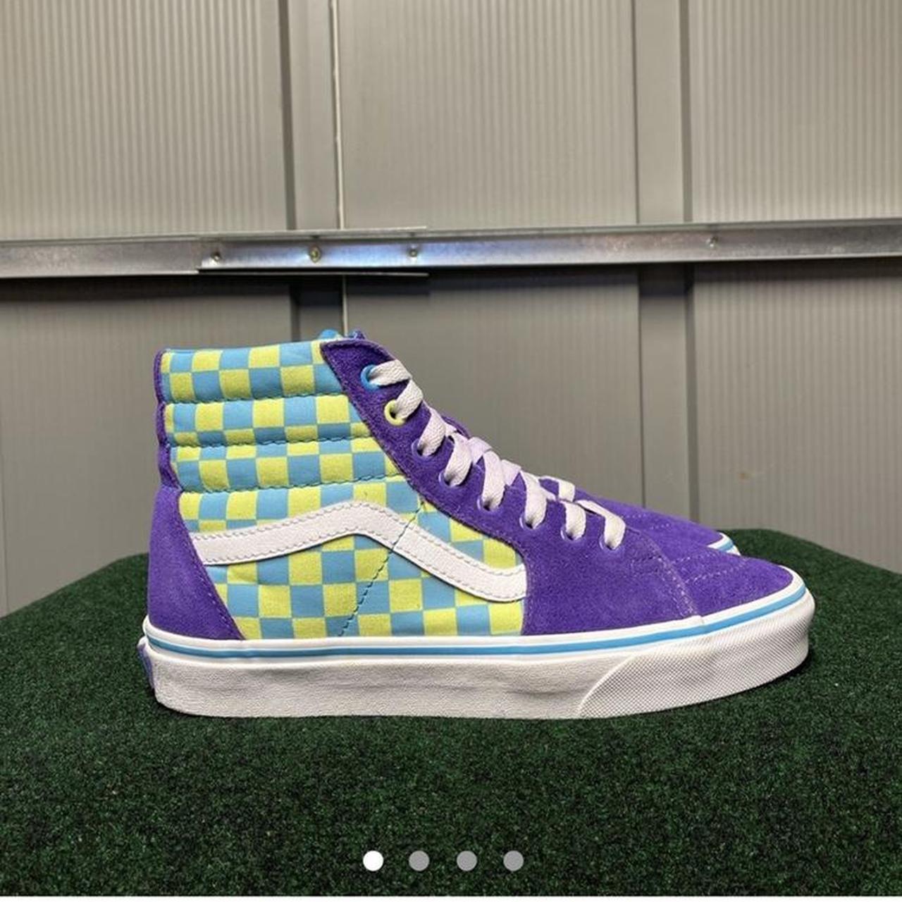 purple and green high top vans