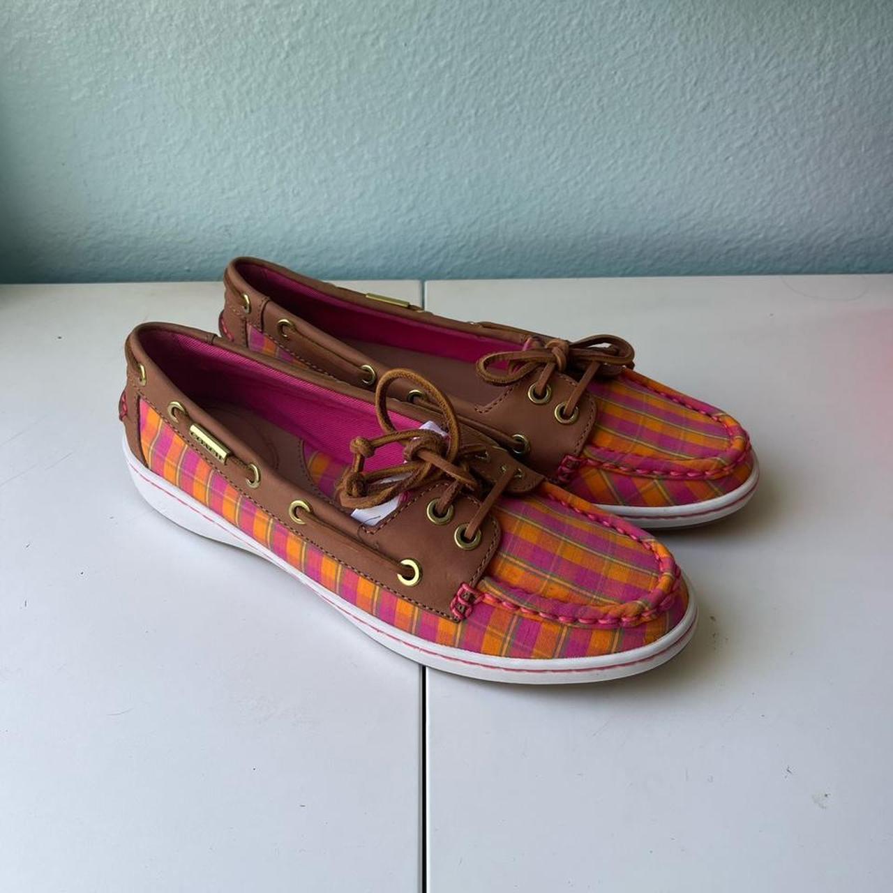 Coach Women's Orange and Pink Loafers | Depop