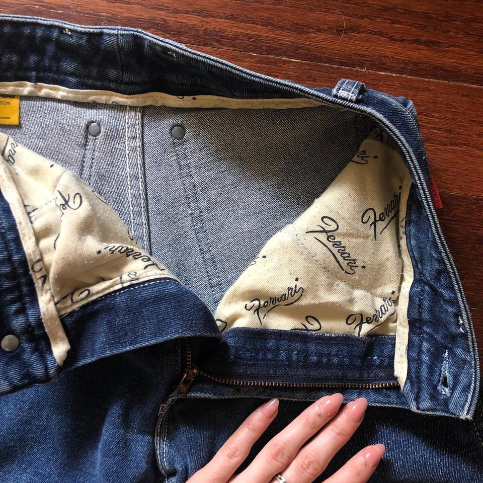 Vintage Ferrari jeans. Medium wash with a raw hem.... - Depop