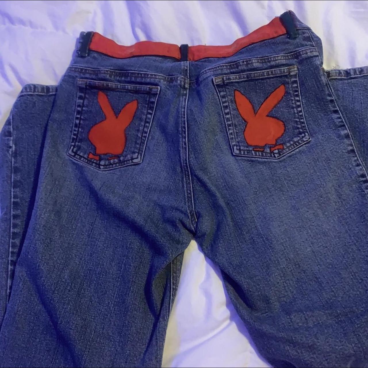 these are hand painted playboy jeans. shouldn’t be... - Depop