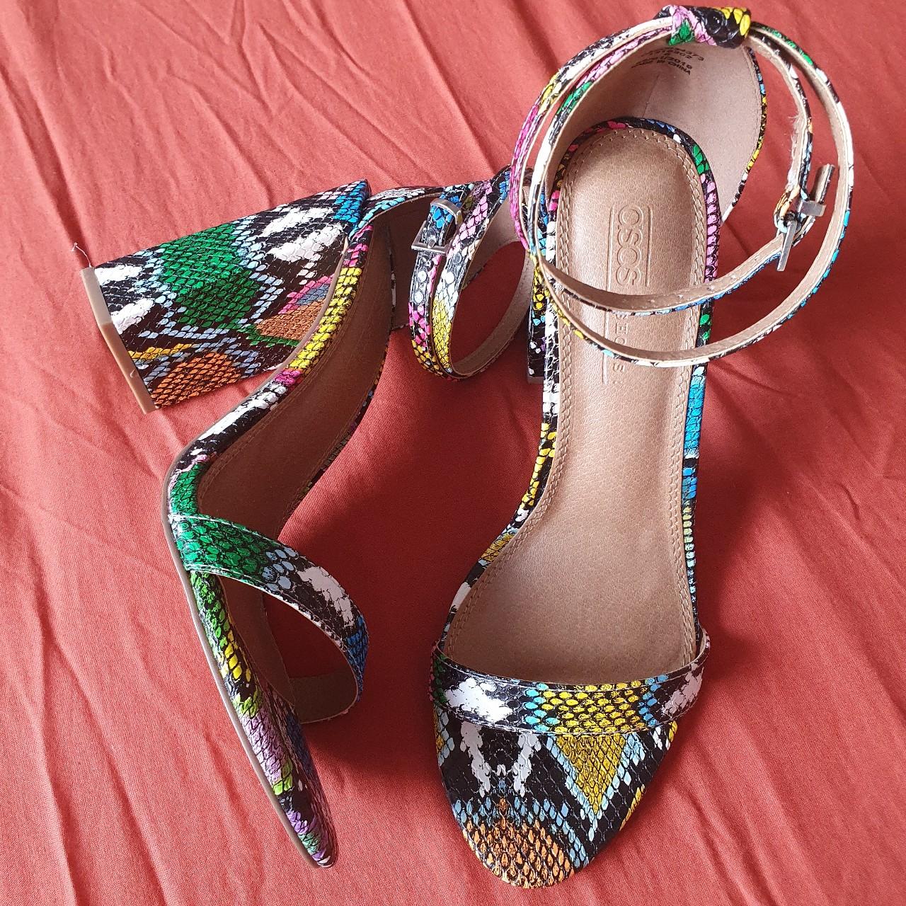 Rainbow snakeskin high heeled shoes ASOS never been