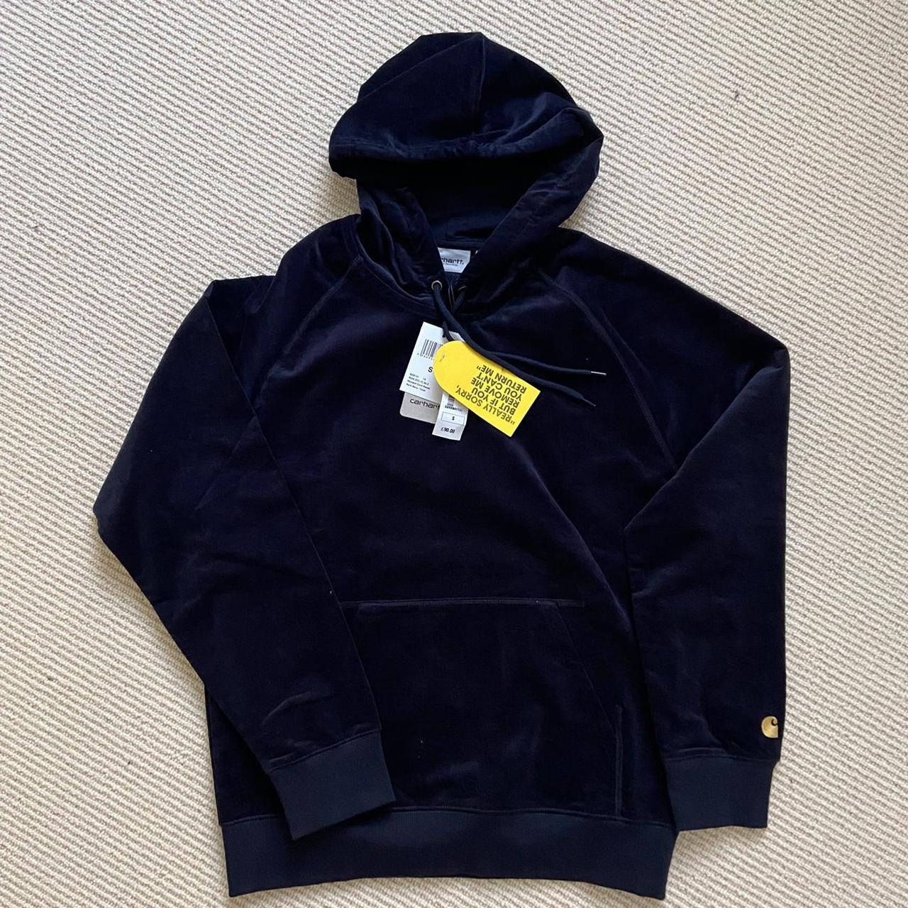 Carhartt Men's Navy and Gold Hoodie | Depop